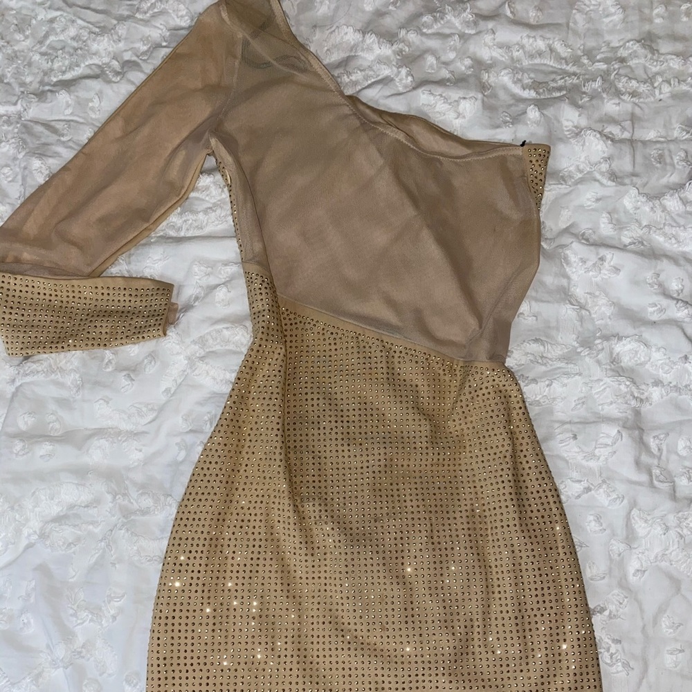 One Shoulder Rhinestone Mesh Dress